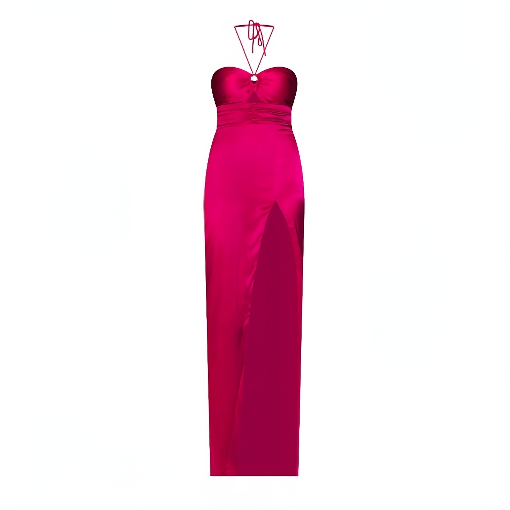 NWT Amanda Uprichard x REVOLVE Destina Fuschia Pink Silk Maxi Gown - Sz Large - Picture 3 of 6